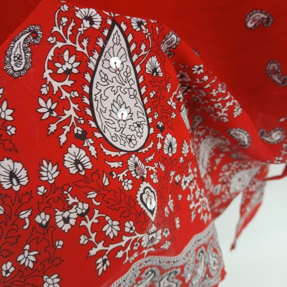 Apostrophe Red Paisley Print 3/4 Sleeve Sheer Sequin Oversize Blouse Womens 1X - Picture 5 of 9